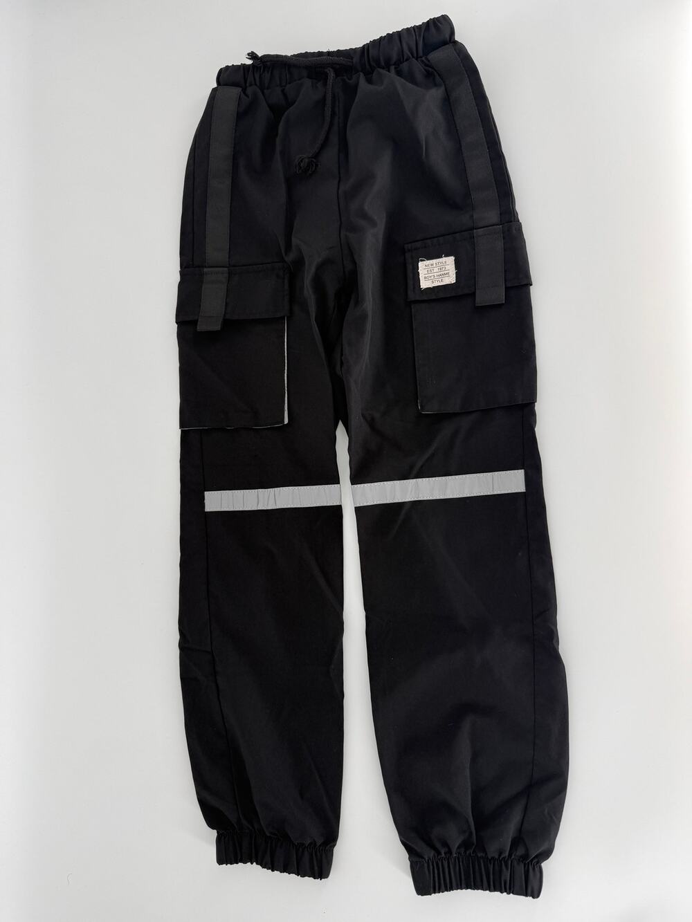 SHEIN Kids Black Cargo Jogger Pants Reflective Utility Streetwear Size 8Y